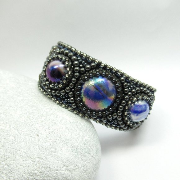 Bead Embroidered Marbles Cuff Bracelet - Picture 1 of 16